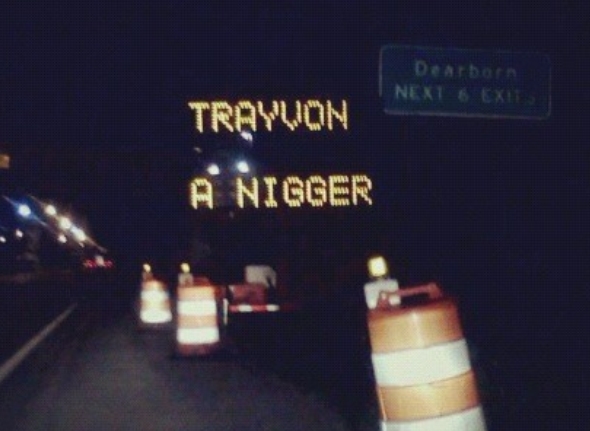 Allen Park traffic sign hacked to say “Trayvon a N****R”
